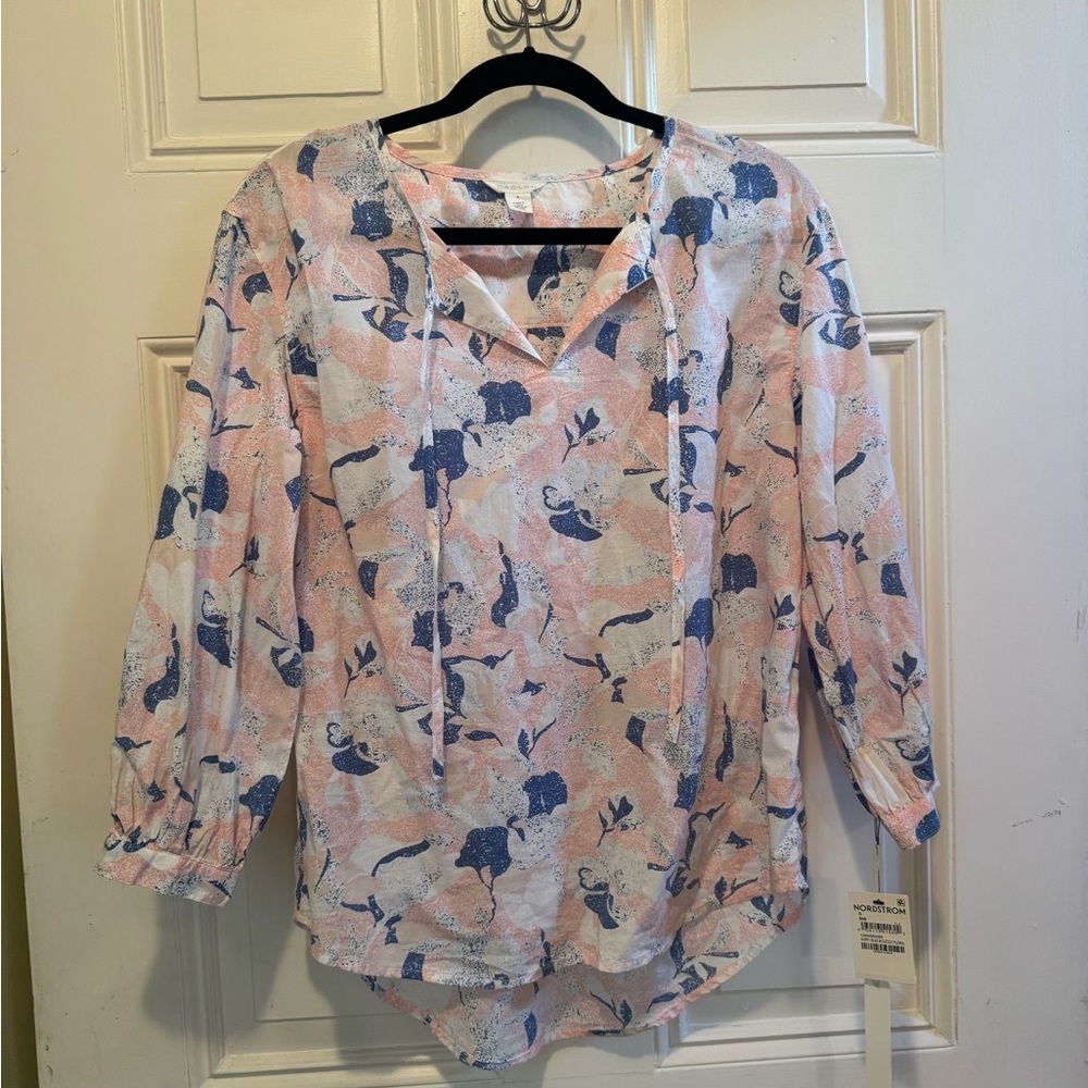 Caslon Pink 3/4 Sleeve Blouse with Notched Collar
